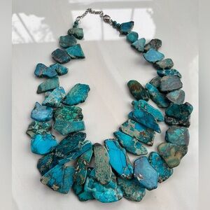 Aqua Jasper Gemstone Slab Statement Necklace-Sterling Silver-Boho Chic